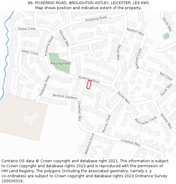 89, PICKERING ROAD, BROUGHTON ASTLEY, LEICESTER, LE9 6WS: Location map and indicative extent of plot
