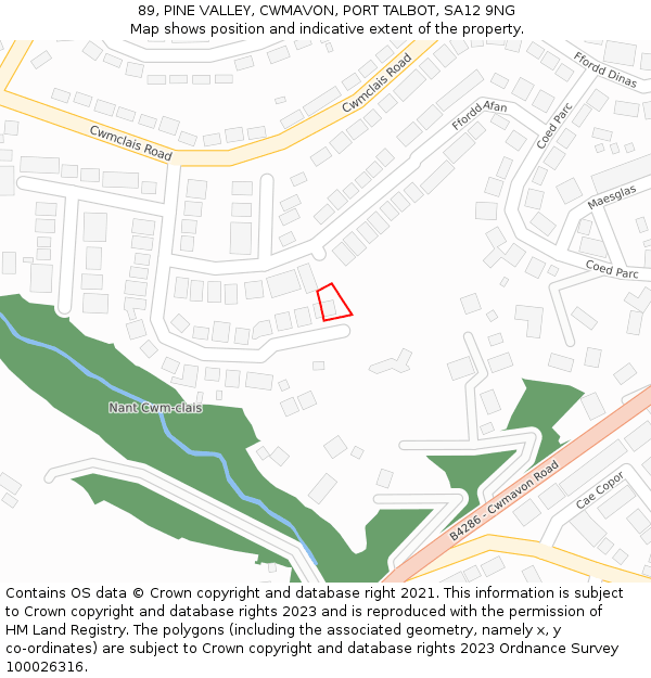 89, PINE VALLEY, CWMAVON, PORT TALBOT, SA12 9NG: Location map and indicative extent of plot
