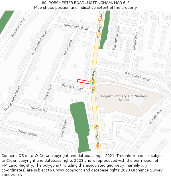 89, PORCHESTER ROAD, NOTTINGHAM, NG3 6LE: Location map and indicative extent of plot