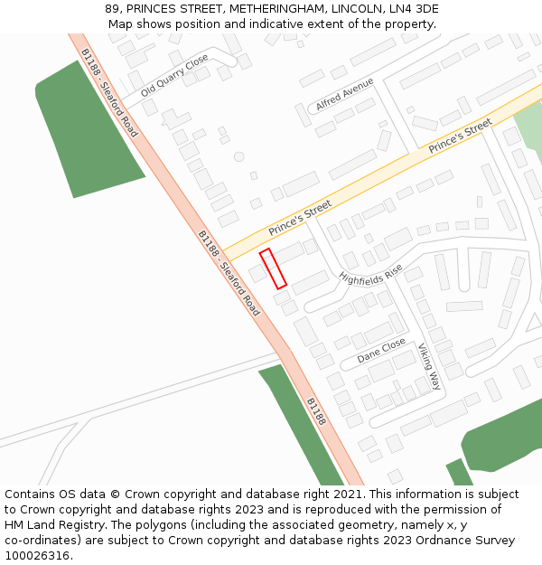 89, PRINCES STREET, METHERINGHAM, LINCOLN, LN4 3DE: Location map and indicative extent of plot