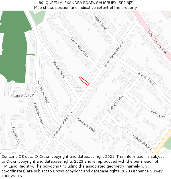 89, QUEEN ALEXANDRA ROAD, SALISBURY, SP2 9JZ: Location map and indicative extent of plot