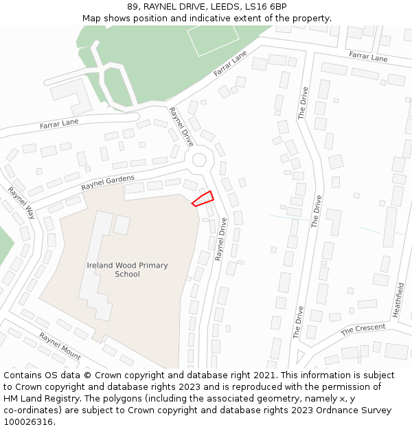 89, RAYNEL DRIVE, LEEDS, LS16 6BP: Location map and indicative extent of plot