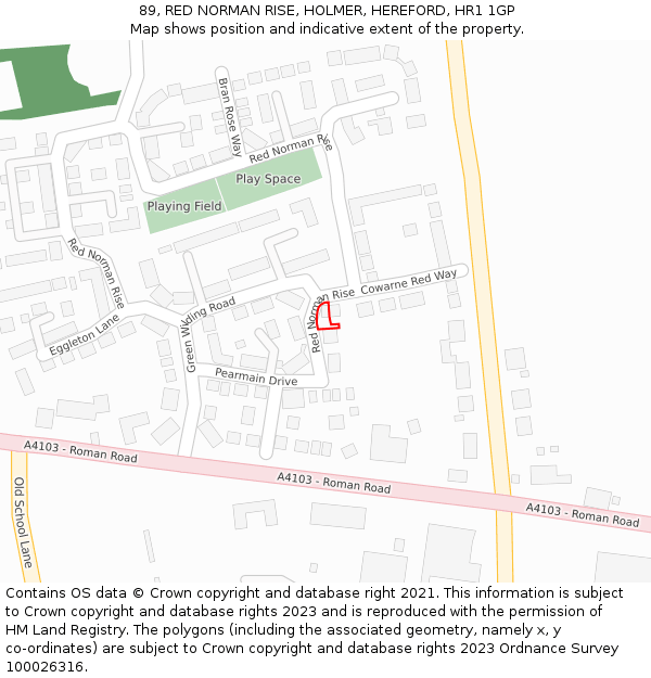 89, RED NORMAN RISE, HOLMER, HEREFORD, HR1 1GP: Location map and indicative extent of plot