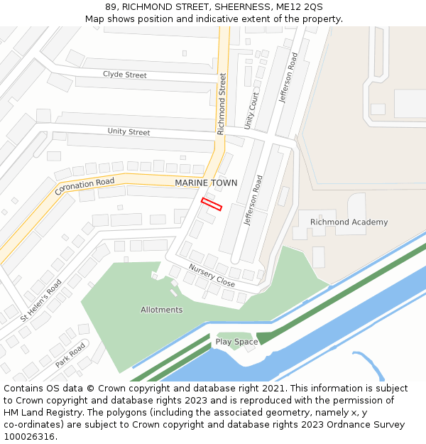 89, RICHMOND STREET, SHEERNESS, ME12 2QS: Location map and indicative extent of plot