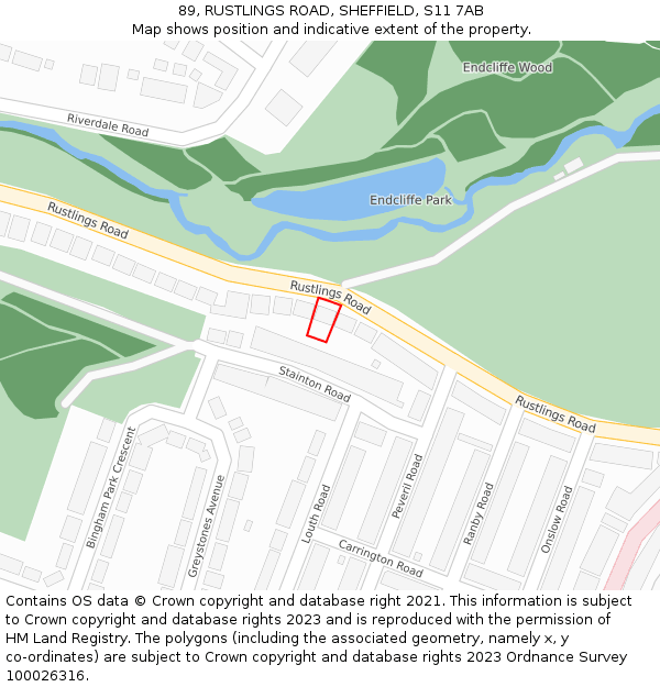 89, RUSTLINGS ROAD, SHEFFIELD, S11 7AB: Location map and indicative extent of plot