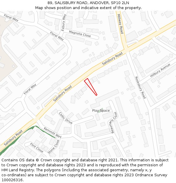 89, SALISBURY ROAD, ANDOVER, SP10 2LN: Location map and indicative extent of plot