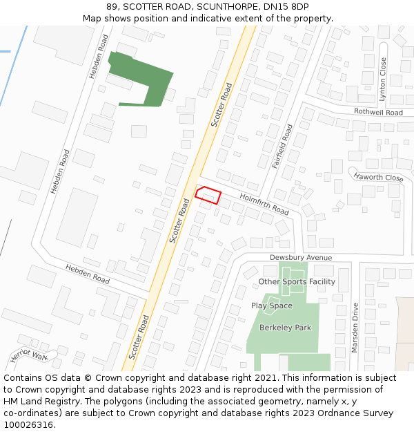89, SCOTTER ROAD, SCUNTHORPE, DN15 8DP: Location map and indicative extent of plot