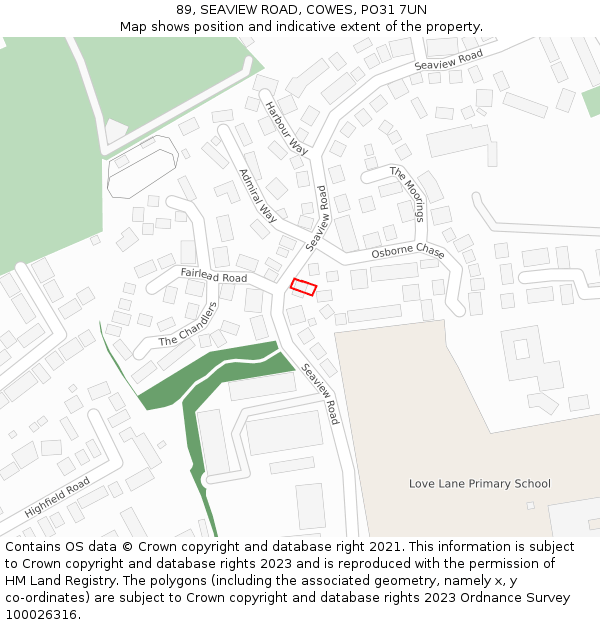 89, SEAVIEW ROAD, COWES, PO31 7UN: Location map and indicative extent of plot