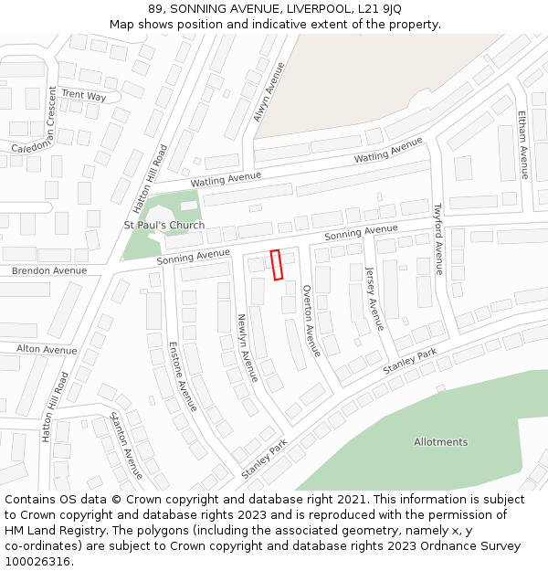 89, SONNING AVENUE, LIVERPOOL, L21 9JQ: Location map and indicative extent of plot