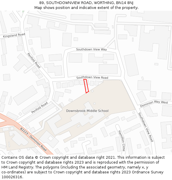 89, SOUTHDOWNVIEW ROAD, WORTHING, BN14 8NJ: Location map and indicative extent of plot