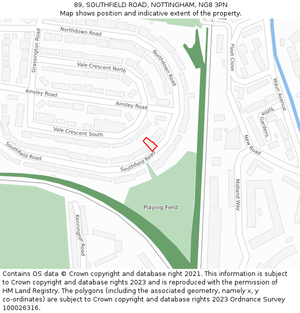 89, SOUTHFIELD ROAD, NOTTINGHAM, NG8 3PN: Location map and indicative extent of plot