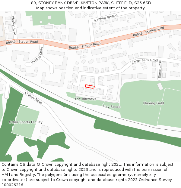 89, STONEY BANK DRIVE, KIVETON PARK, SHEFFIELD, S26 6SB: Location map and indicative extent of plot