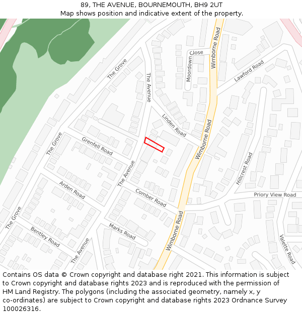89, THE AVENUE, BOURNEMOUTH, BH9 2UT: Location map and indicative extent of plot