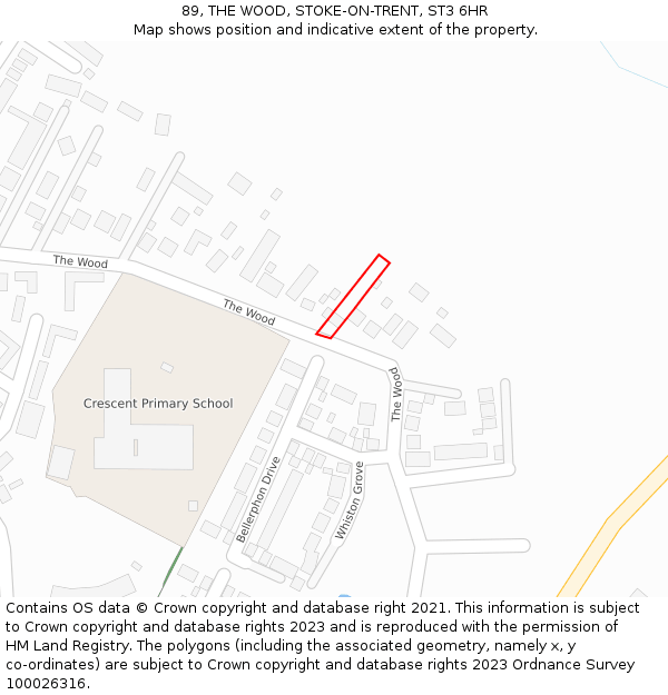 89, THE WOOD, STOKE-ON-TRENT, ST3 6HR: Location map and indicative extent of plot