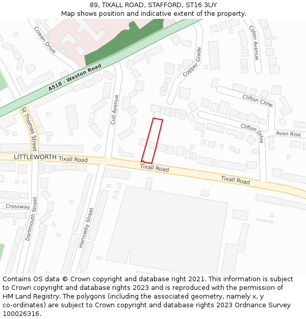 89, TIXALL ROAD, STAFFORD, ST16 3UY: Location map and indicative extent of plot