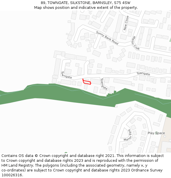 89, TOWNGATE, SILKSTONE, BARNSLEY, S75 4SW: Location map and indicative extent of plot
