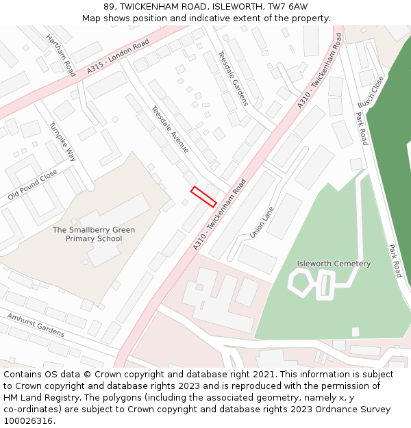 89, TWICKENHAM ROAD, ISLEWORTH, TW7 6AW: Location map and indicative extent of plot