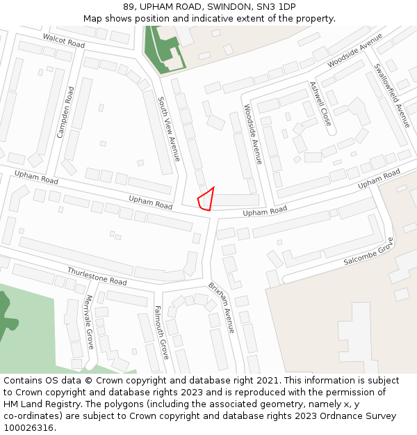 89, UPHAM ROAD, SWINDON, SN3 1DP: Location map and indicative extent of plot
