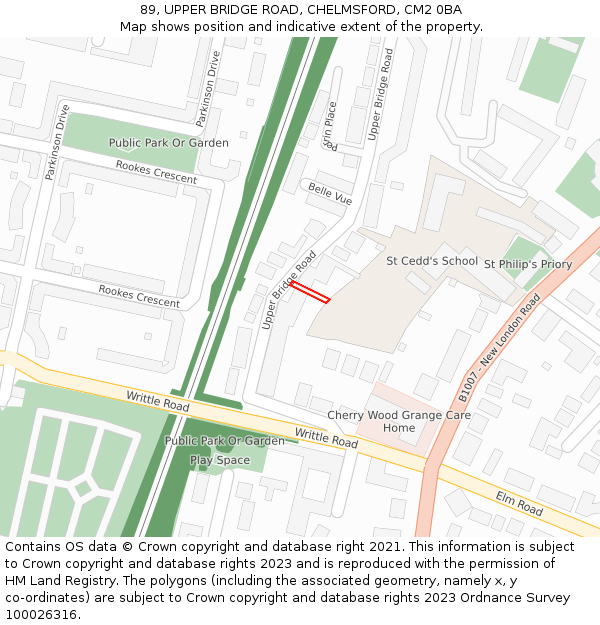 89, UPPER BRIDGE ROAD, CHELMSFORD, CM2 0BA: Location map and indicative extent of plot