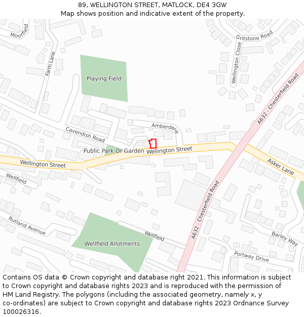 89, WELLINGTON STREET, MATLOCK, DE4 3GW: Location map and indicative extent of plot