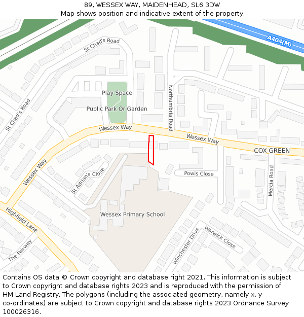 89, WESSEX WAY, MAIDENHEAD, SL6 3DW: Location map and indicative extent of plot