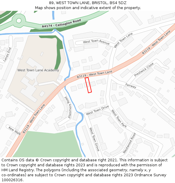 89, WEST TOWN LANE, BRISTOL, BS4 5DZ: Location map and indicative extent of plot