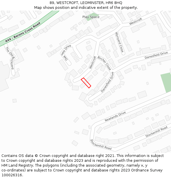 89, WESTCROFT, LEOMINSTER, HR6 8HQ: Location map and indicative extent of plot
