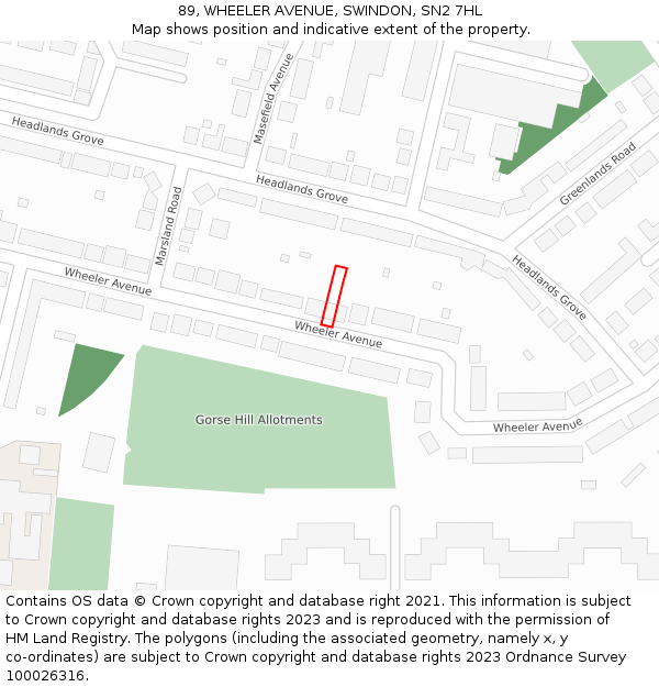 89, WHEELER AVENUE, SWINDON, SN2 7HL: Location map and indicative extent of plot
