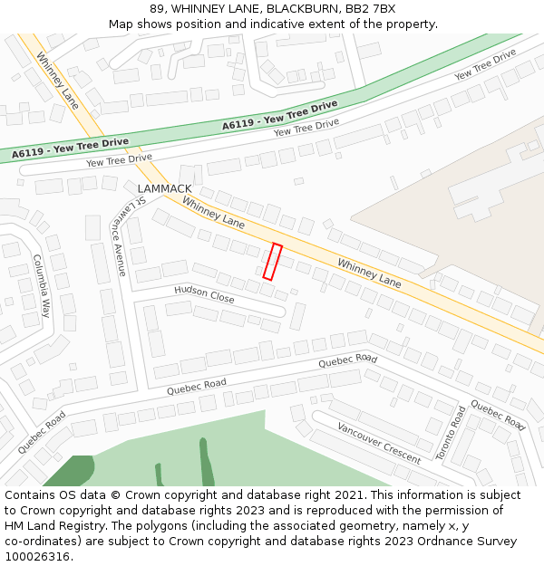 89, WHINNEY LANE, BLACKBURN, BB2 7BX: Location map and indicative extent of plot