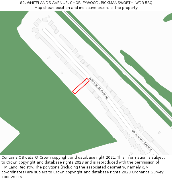 89, WHITELANDS AVENUE, CHORLEYWOOD, RICKMANSWORTH, WD3 5RQ: Location map and indicative extent of plot