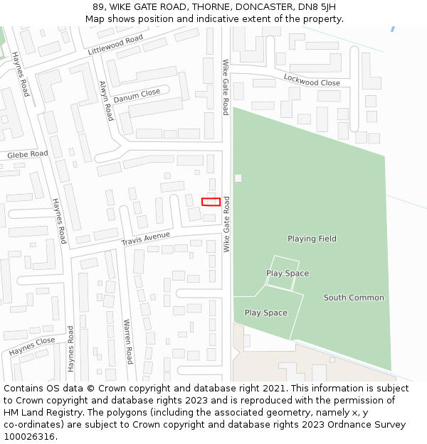 89, WIKE GATE ROAD, THORNE, DONCASTER, DN8 5JH: Location map and indicative extent of plot
