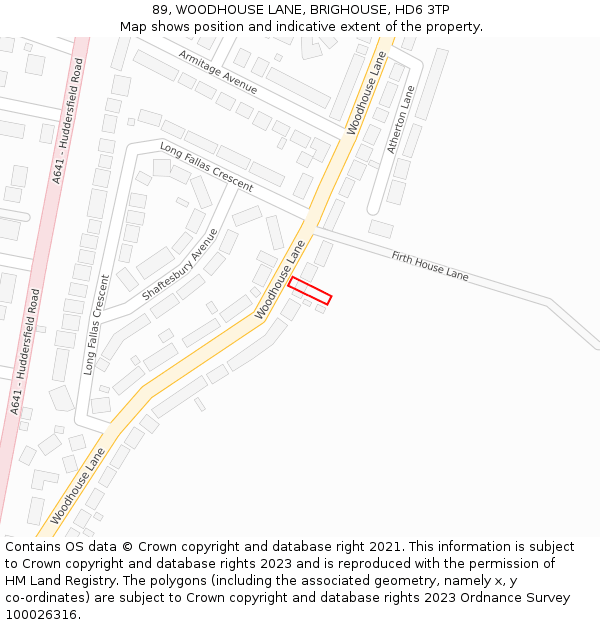 89, WOODHOUSE LANE, BRIGHOUSE, HD6 3TP: Location map and indicative extent of plot