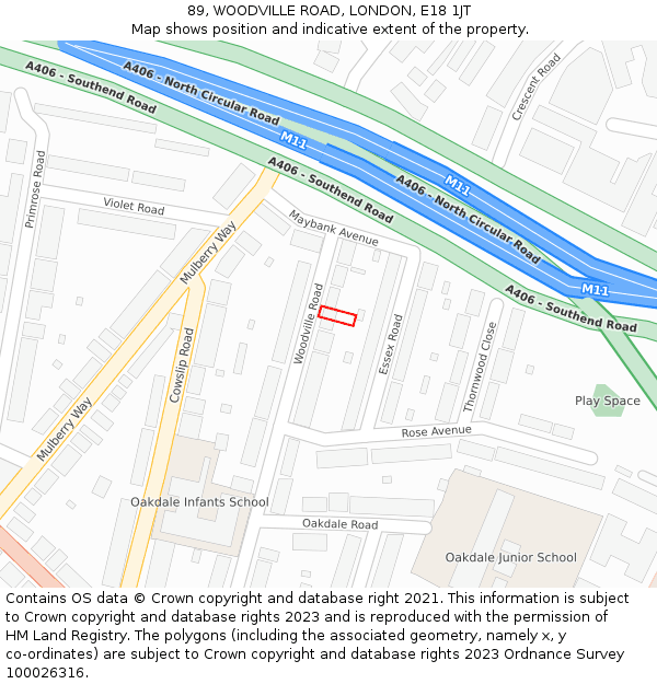 89, WOODVILLE ROAD, LONDON, E18 1JT: Location map and indicative extent of plot