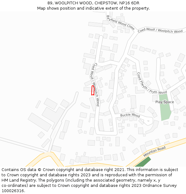 89, WOOLPITCH WOOD, CHEPSTOW, NP16 6DR: Location map and indicative extent of plot