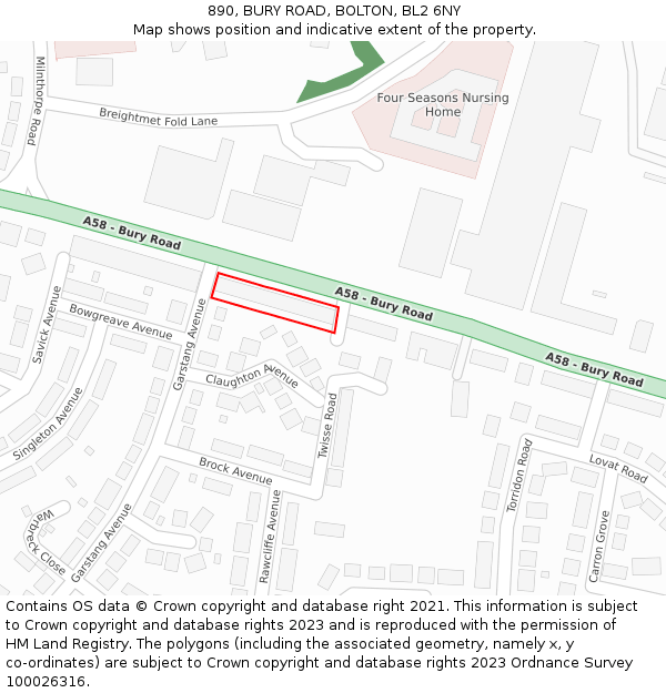 890, BURY ROAD, BOLTON, BL2 6NY: Location map and indicative extent of plot
