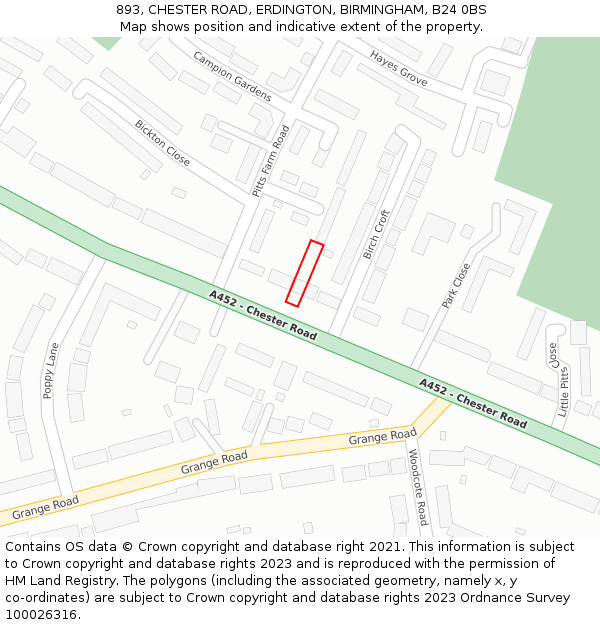 893, CHESTER ROAD, ERDINGTON, BIRMINGHAM, B24 0BS: Location map and indicative extent of plot