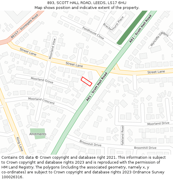 893, SCOTT HALL ROAD, LEEDS, LS17 6HU: Location map and indicative extent of plot