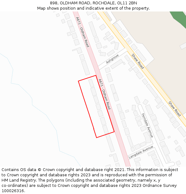 898, OLDHAM ROAD, ROCHDALE, OL11 2BN: Location map and indicative extent of plot