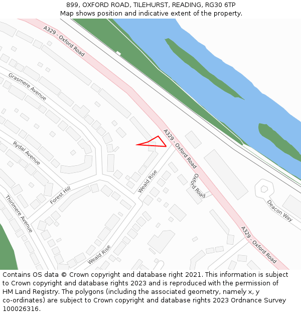 899, OXFORD ROAD, TILEHURST, READING, RG30 6TP: Location map and indicative extent of plot