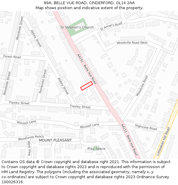 89A, BELLE VUE ROAD, CINDERFORD, GL14 2AA: Location map and indicative extent of plot