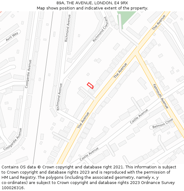 89A, THE AVENUE, LONDON, E4 9RX: Location map and indicative extent of plot