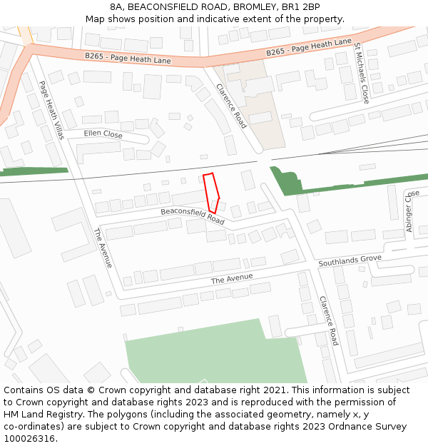 8A, BEACONSFIELD ROAD, BROMLEY, BR1 2BP: Location map and indicative extent of plot