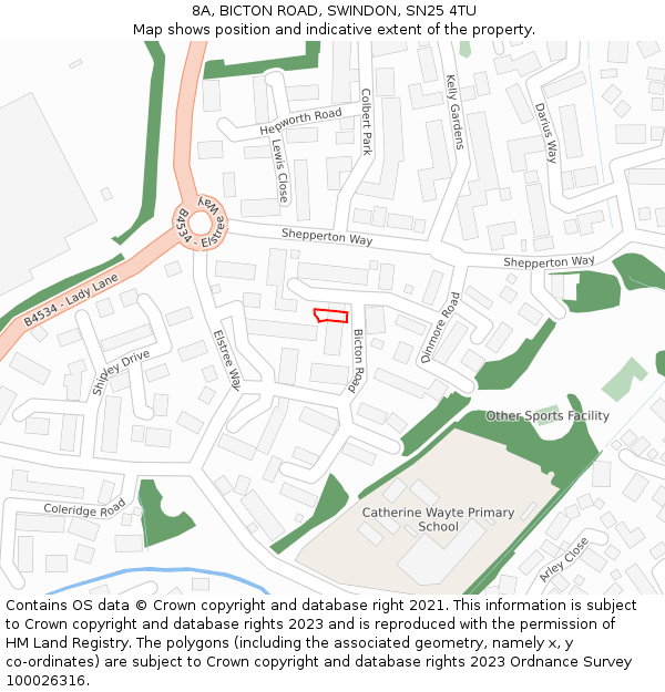 8A, BICTON ROAD, SWINDON, SN25 4TU: Location map and indicative extent of plot