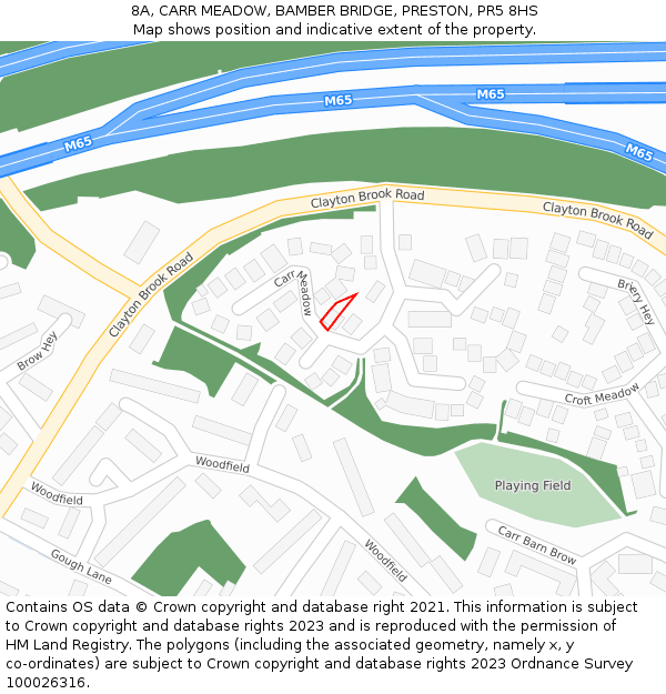 8A, CARR MEADOW, BAMBER BRIDGE, PRESTON, PR5 8HS: Location map and indicative extent of plot