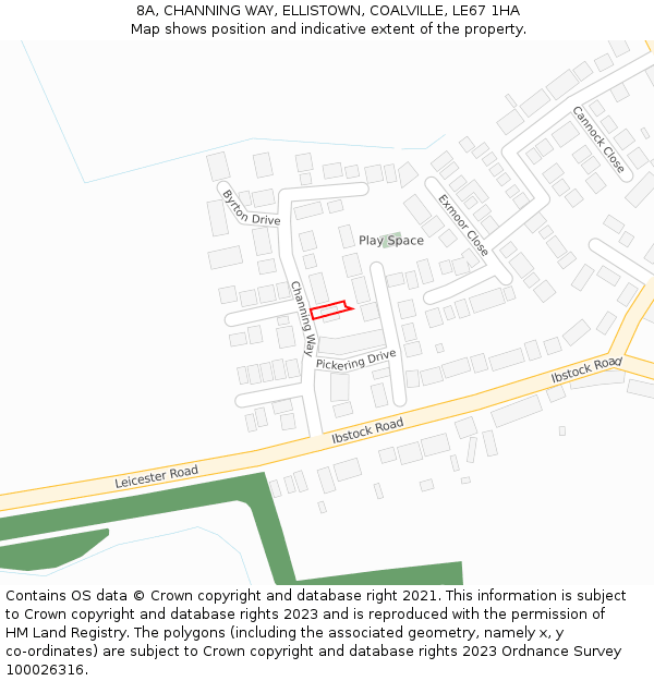8A, CHANNING WAY, ELLISTOWN, COALVILLE, LE67 1HA: Location map and indicative extent of plot