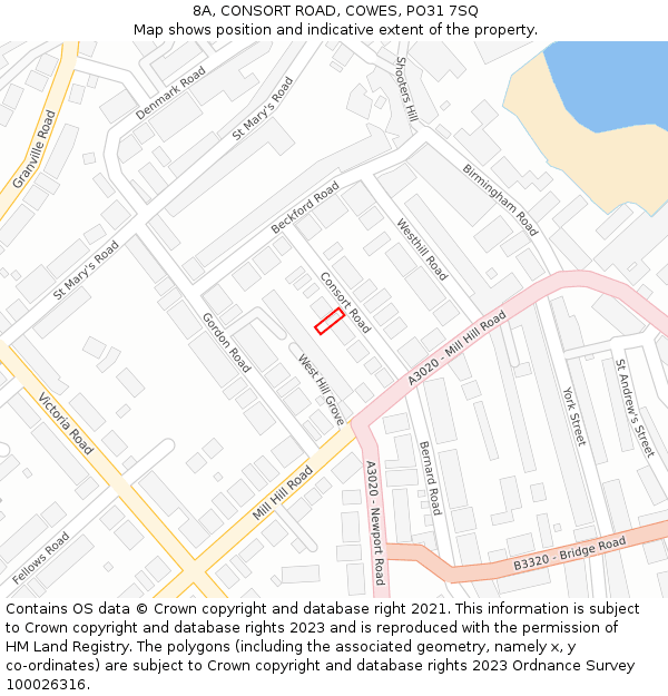 8A, CONSORT ROAD, COWES, PO31 7SQ: Location map and indicative extent of plot