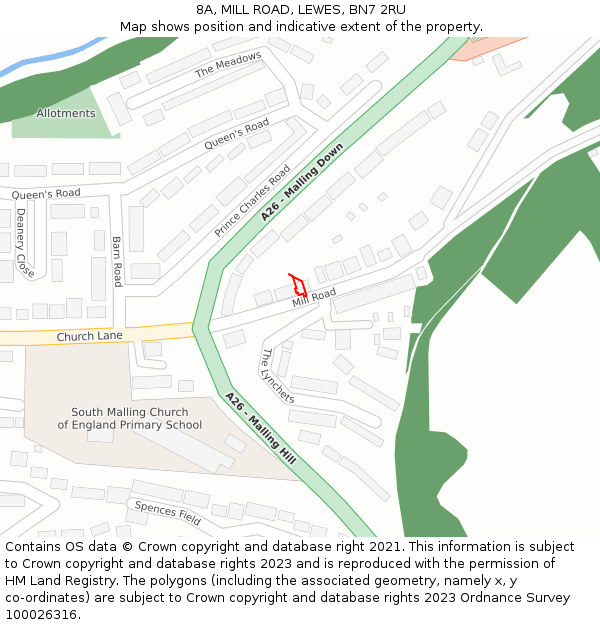 8A, MILL ROAD, LEWES, BN7 2RU: Location map and indicative extent of plot