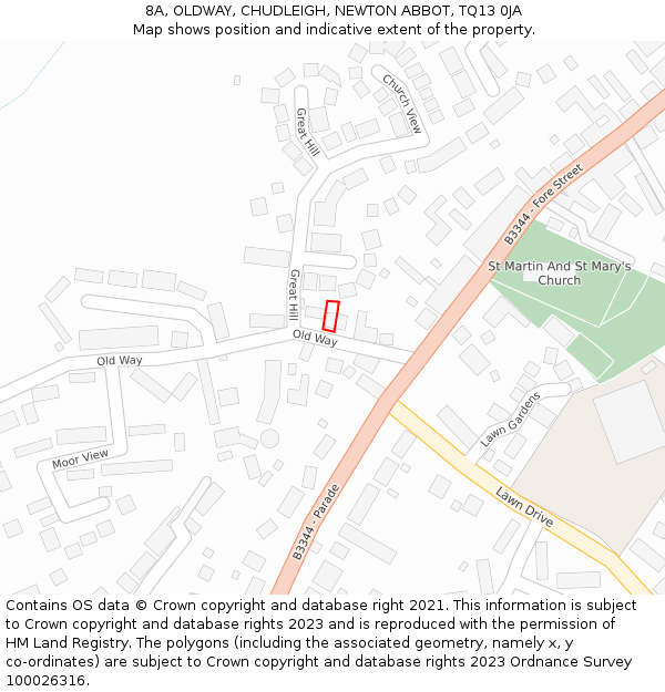 8A, OLDWAY, CHUDLEIGH, NEWTON ABBOT, TQ13 0JA: Location map and indicative extent of plot