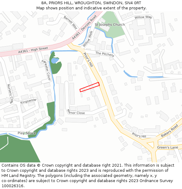 8A, PRIORS HILL, WROUGHTON, SWINDON, SN4 0RT: Location map and indicative extent of plot