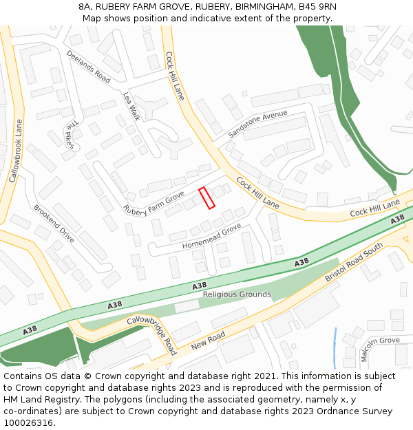 8A, RUBERY FARM GROVE, RUBERY, BIRMINGHAM, B45 9RN: Location map and indicative extent of plot